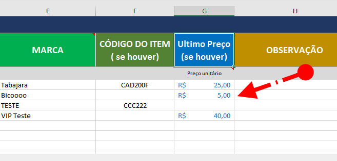 Último preço pago pelo produto