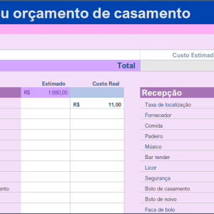 Planilha Orçamento de Casamento