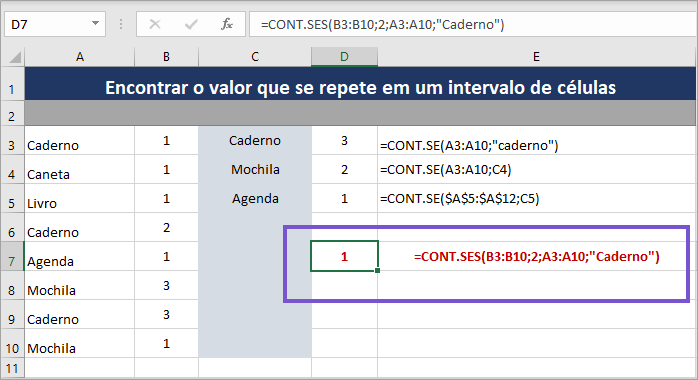 Contar valores repetidos com base em crotérios