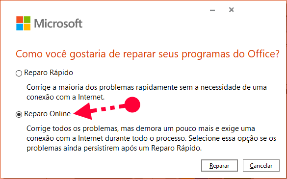 Reparar o Office Online