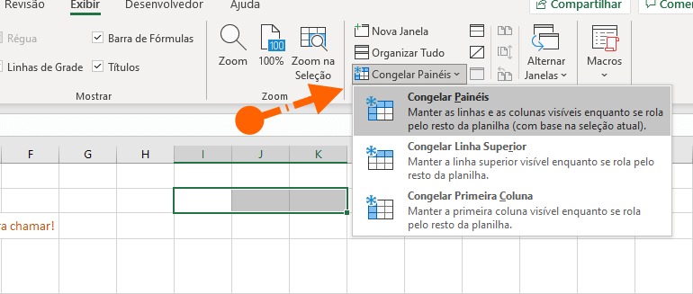 Congelar painéis na planilha