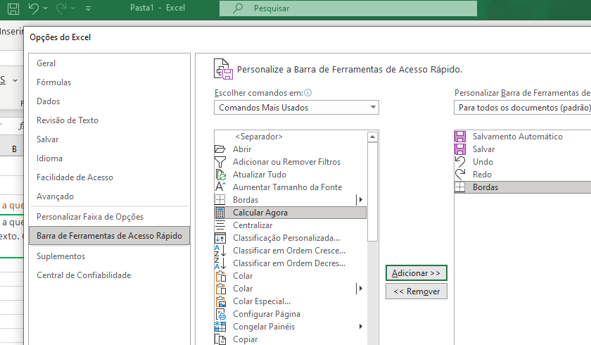 Criar atalhos no Excel