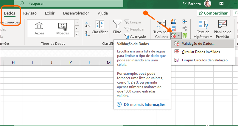 Criar mensagem em validação de dados