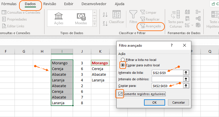 Listar dados exclusivos na planilha