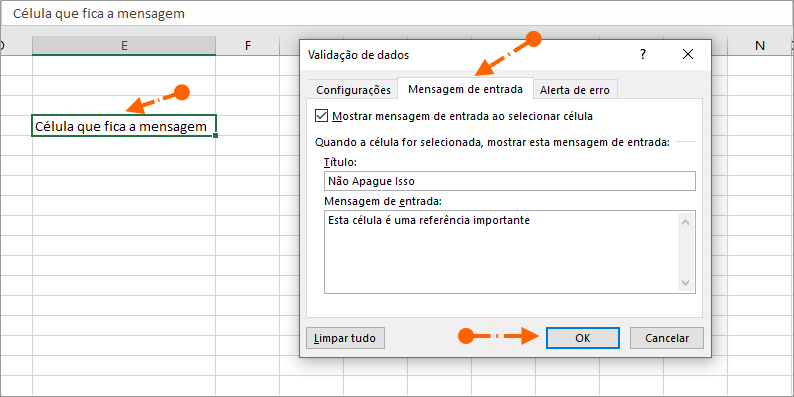 Mensagem de entrada validação de dados