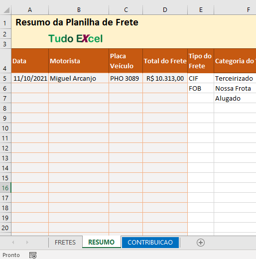 Planilha grátis para controle de frete e entregas