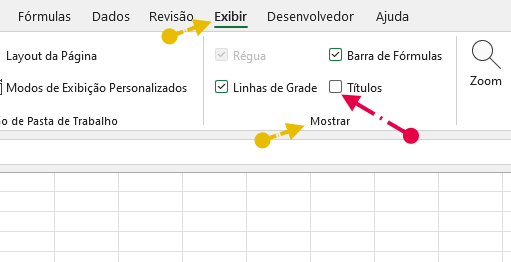 Desabilitar a opção Títulos na planilha de Excel