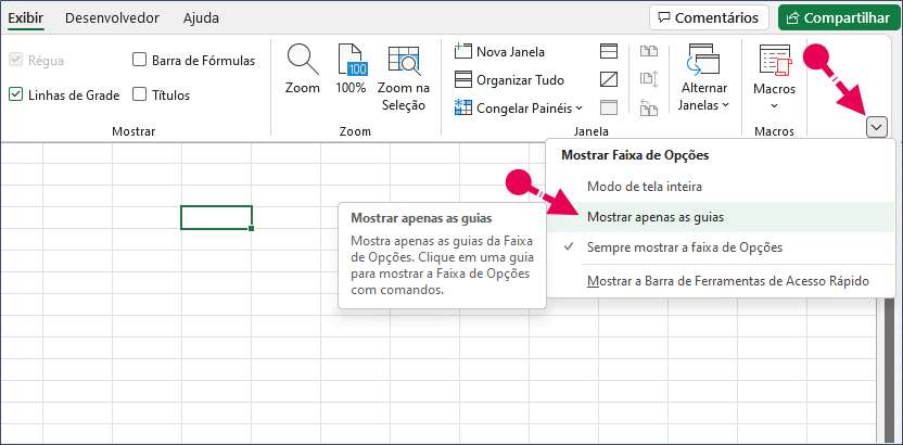 visualizar suas planilhas em uma tela ampla