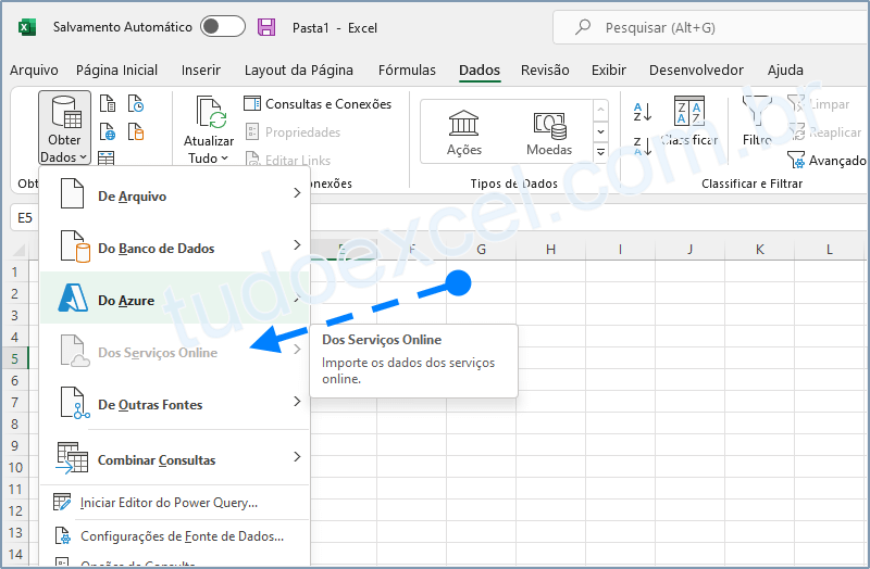 Como habilitar a opção Serviços Online em obter dados do Excel