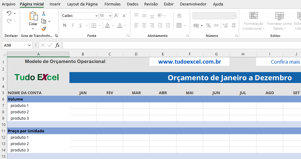 Planilha para orçamento operacional