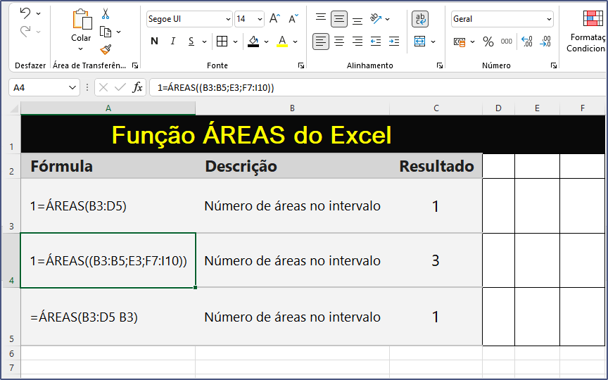 Função ÁREAS do Excel saiba como usar