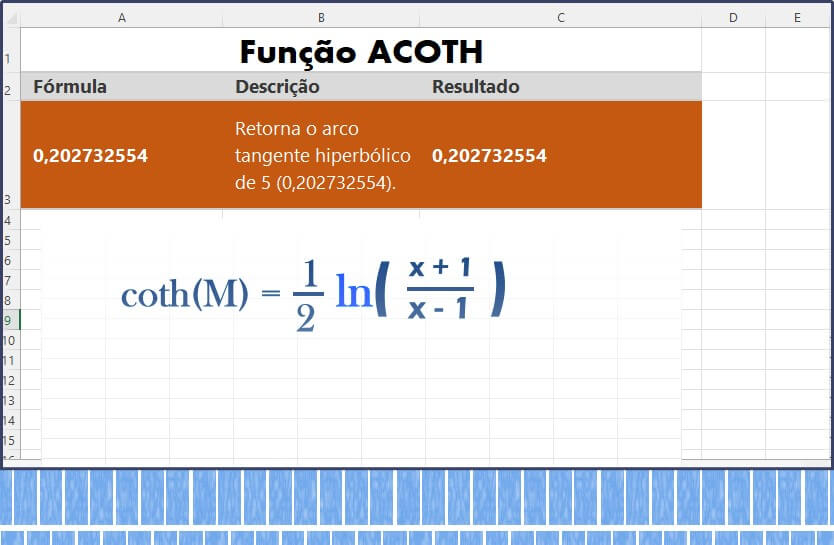 Como usar a função ACOTH