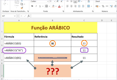 Função ARÁBICO no Excel