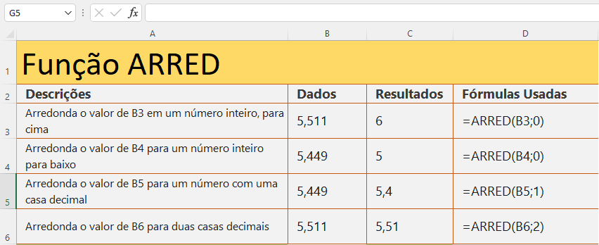 Exemplo da função ARRED