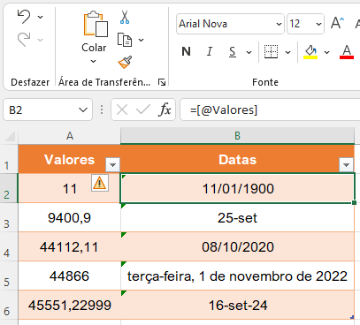 datas são armazenadas como números de série