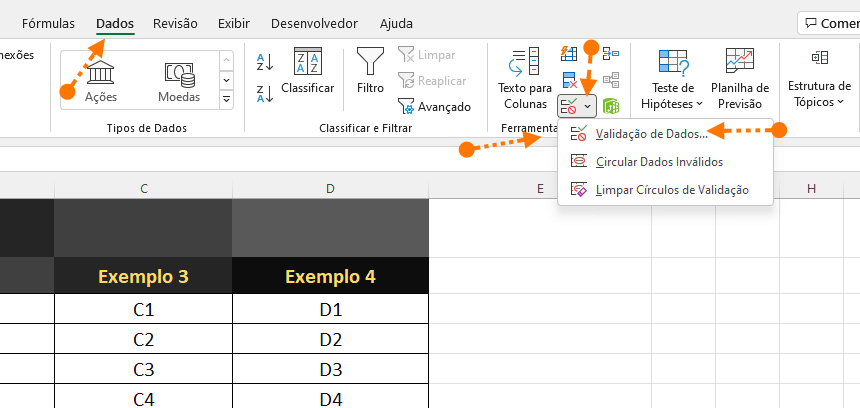 vá para a guia DADOS e localize o grupo Ferramenta de Dados