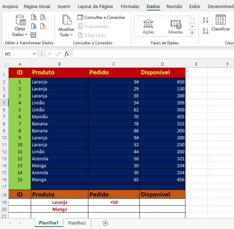 Filtrar dados de várias colunas no Excel