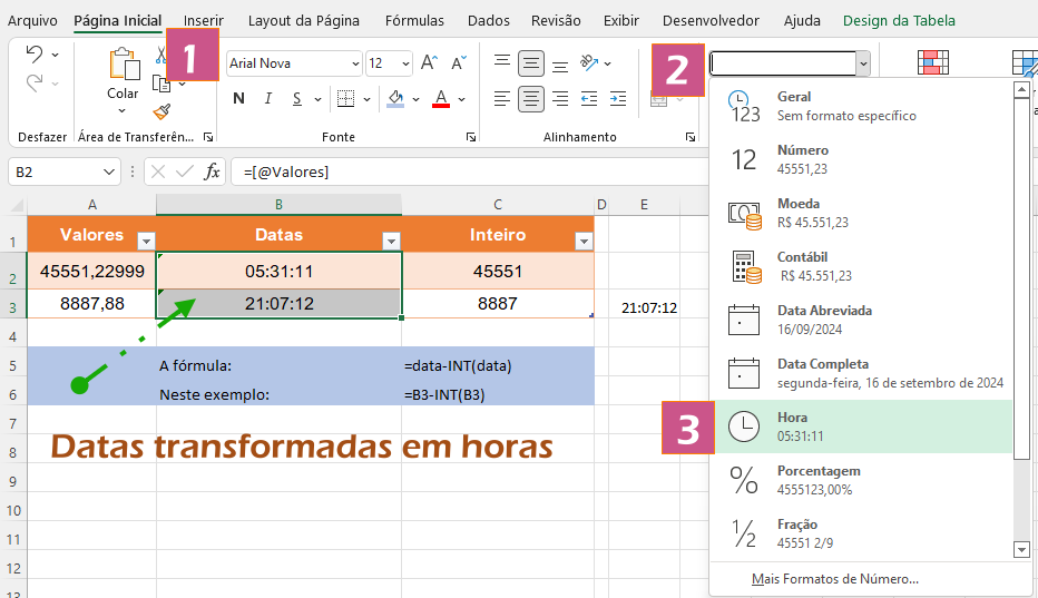 formatando a data como hora