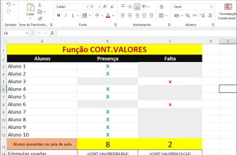 Função CONT.VALORES no Excel