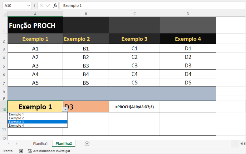 Função PROCH na planilha de Excel com exemplos práticos