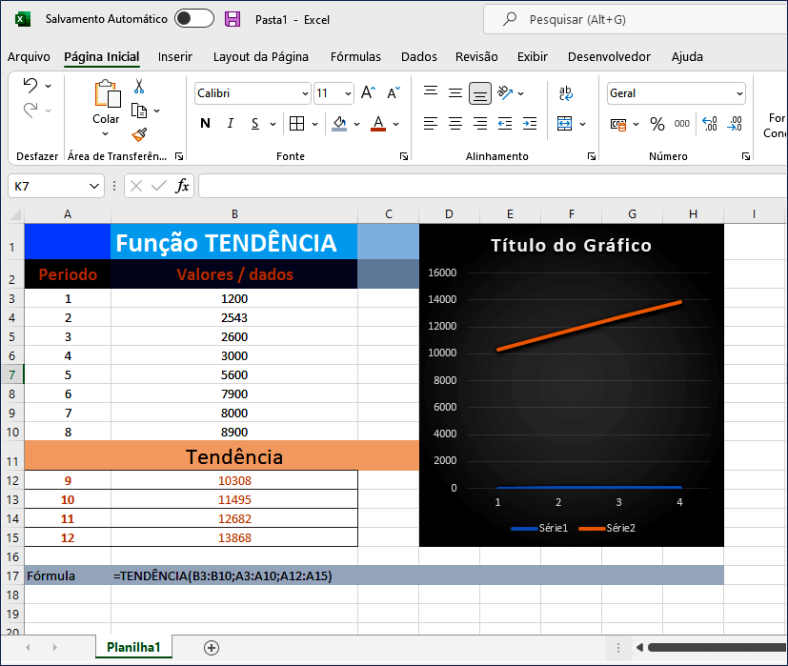 Função TENDÊNCIA do Excel