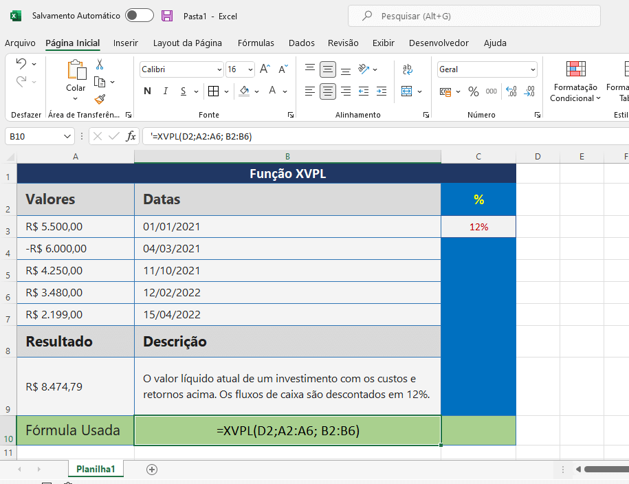 Função XVPL do Excel