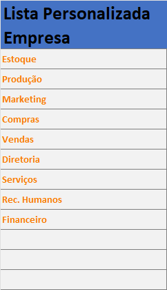 lista de departamentos de uma empresa