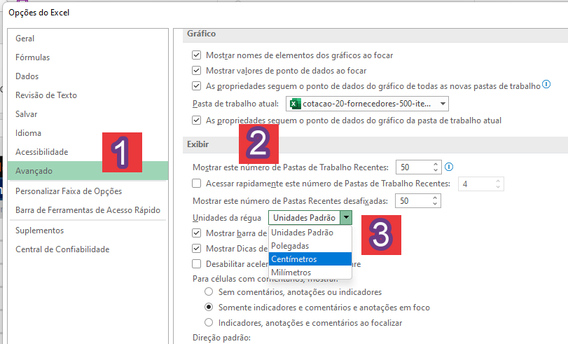 localizar a seção Exibir