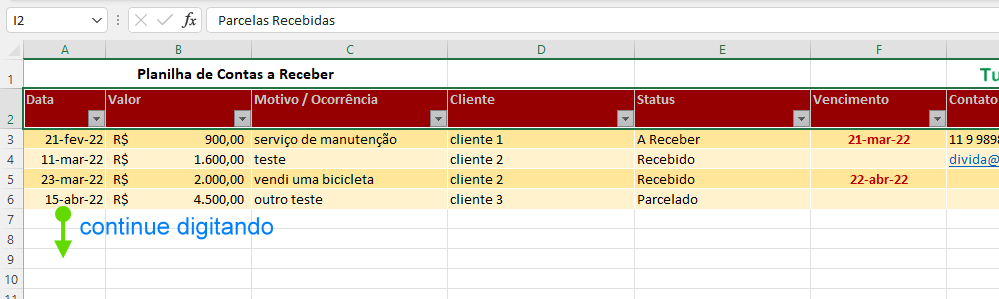 planilha de contas a receber imagem excel