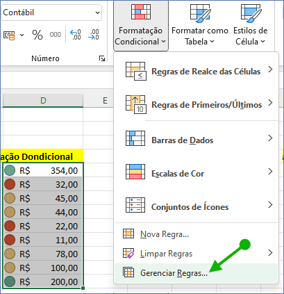 Gerenciar Regras de Formatação Condicional