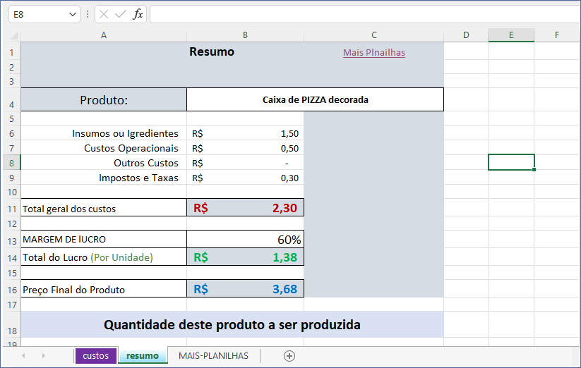 Planilha de preços Excel