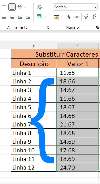 Substituir o ponto por vírgula na planilha de Excel