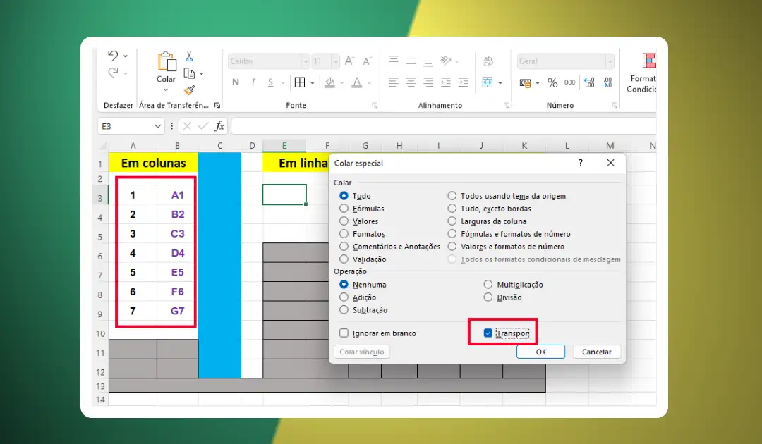 Girar Tabelas de Dados de Colunas para Linhas no Excel