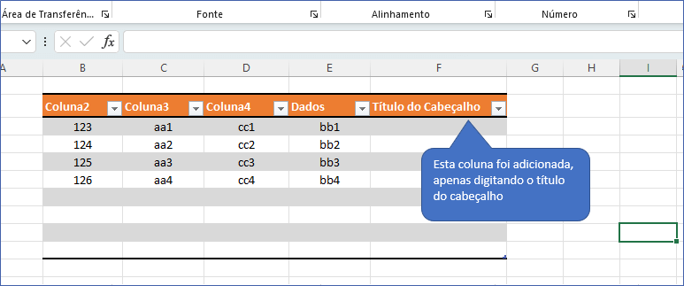 Adidionar coluna na tabela do Excel