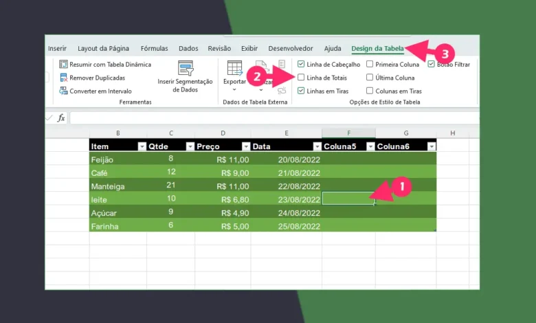 adicionar uma linha de total ou subtotal em uma tabela no Excel