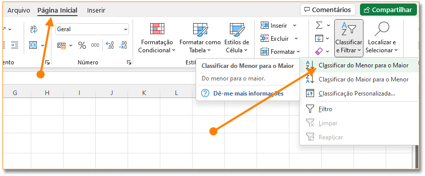 Classificar do menor para o maior