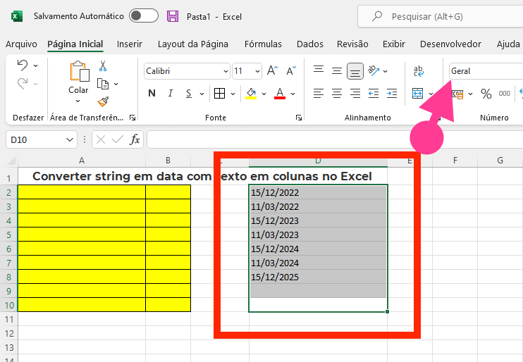 Converter string em data com texto em colunas no Excel