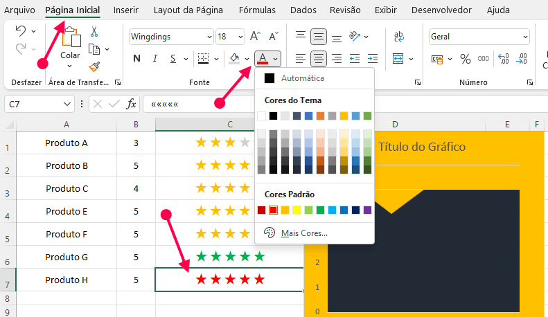 Editar estrelas no Excel