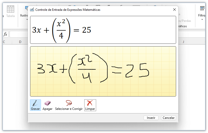 Escrever a equação e inserir na planilha