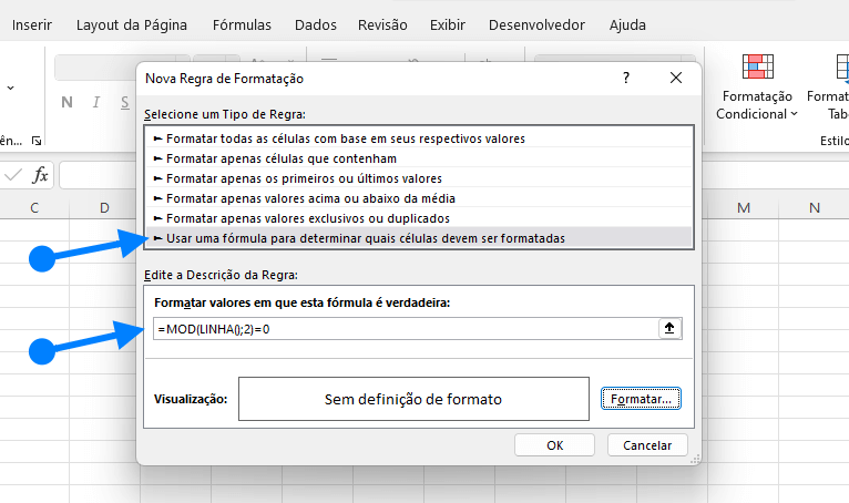 formatar cores de linhas alternadas