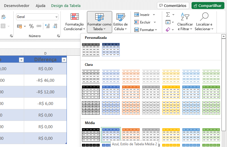Como exibir dados com linhas em faixas no Excel
