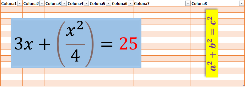 formatar uma equação no excel