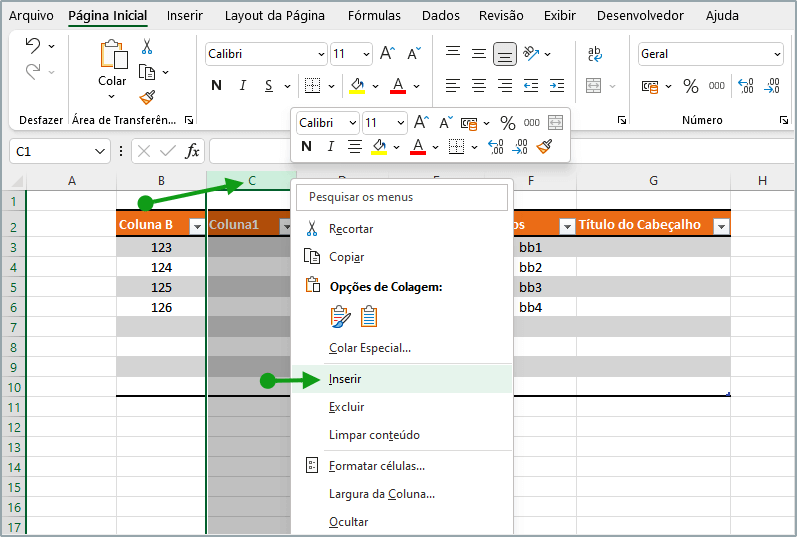 Como adicionar colunas e expandir uma tabela no Excel