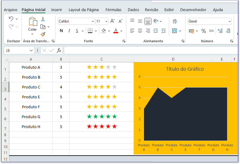 Como inserir estrelas para classificar dados em uma planilha de Excel