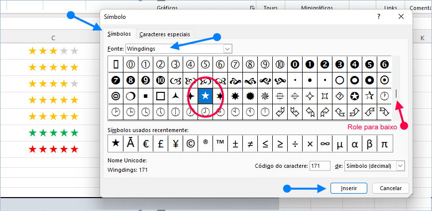 Inserir Estrela no Excel parte 2