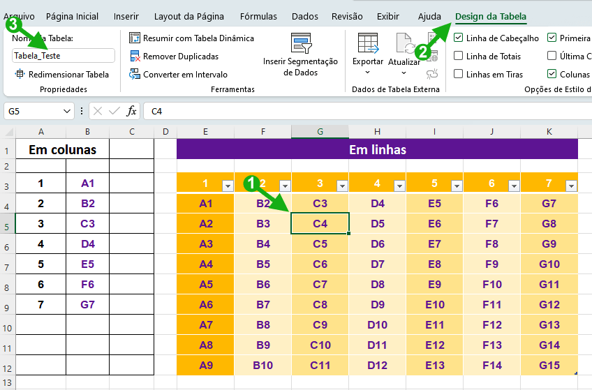 Tabela em excel