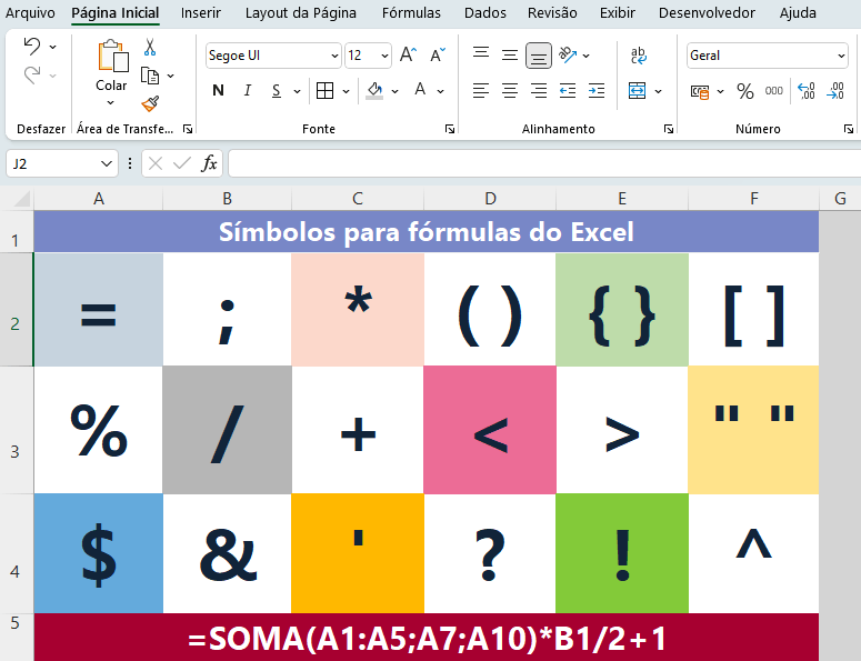 O que significam os símbolos das fórmulas do Excel