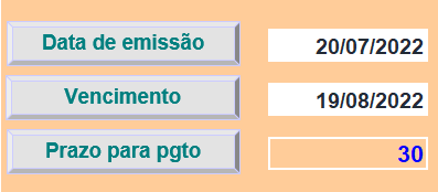 data de vencimento menos data de emissão