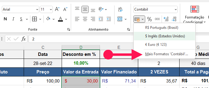 Clicar em Mais Formatos Contábil...