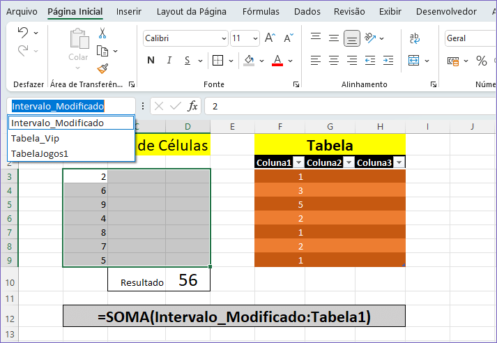 editar nomes de intervalos e tabelas no Excel